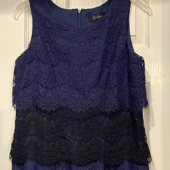 Jessica Simpson | Dresses | Jessica Simpson Navy Black Layers Of Lace Dress  Size 4 Sleeveless | Poshmark